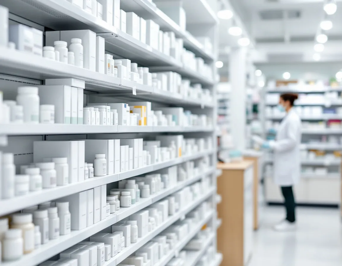 Lineal de farmacia con producto ordenado